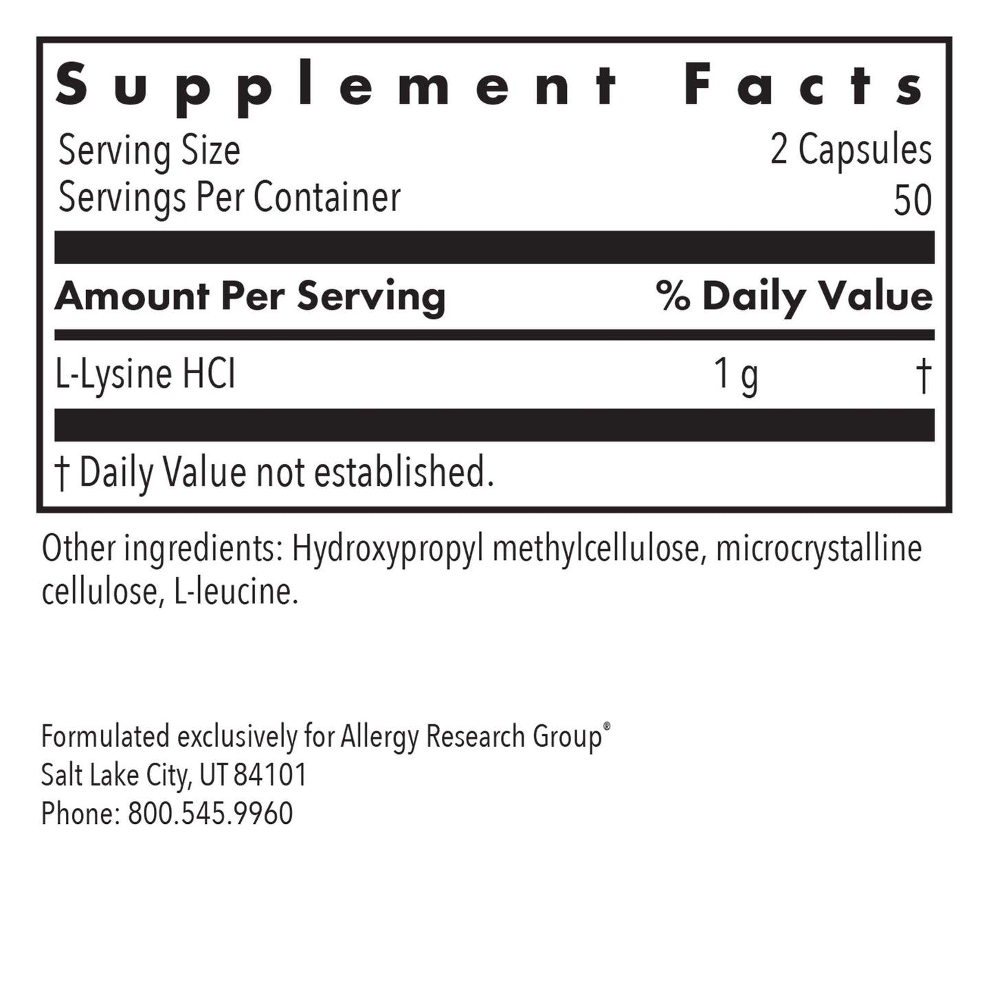 L-Lysine 500 mg – Supports Calcium Absorption, Collagen Formation, and Bone Health