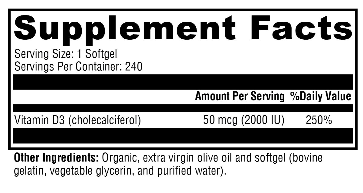D3 2000 – Bioavailable Vitamin D3 for Bone, Immune, and Overall Health