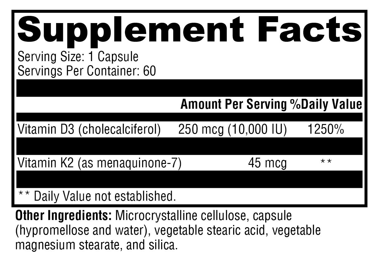 K2-D3 10,000 – Bone, Cardiovascular, and Blood Clotting Support