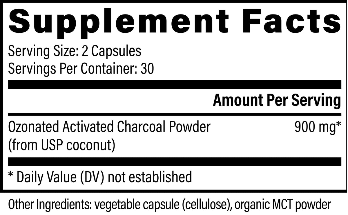 Ozonated Activated Charcoal by Global Healing – Activated Charcoal 900 mg, Coconut | Melcon's Pharmacy (image 2)