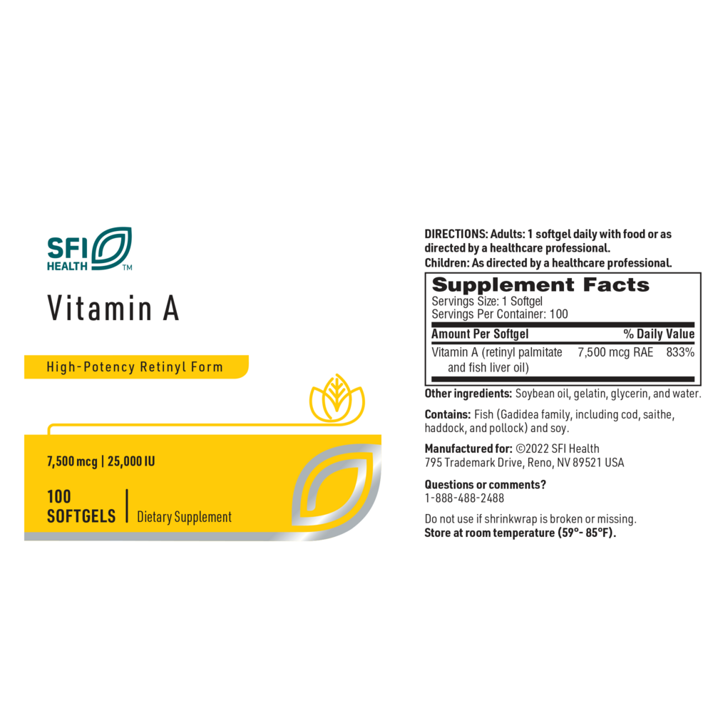Vitamin A 7,500 mcg (25,000 IU) – Eye & Immune Support