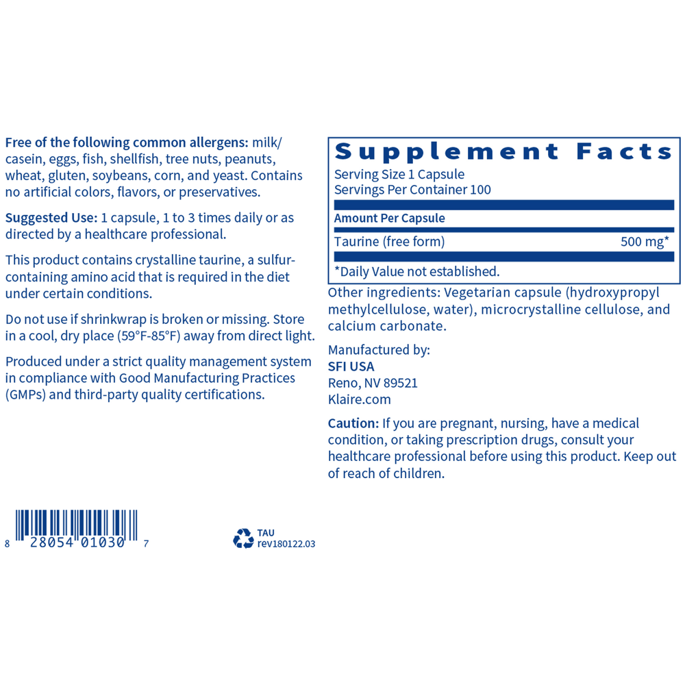 Taurine 500 mg – Heart & Cellular Support