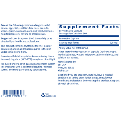Taurine 500 mg – Heart & Cellular Support