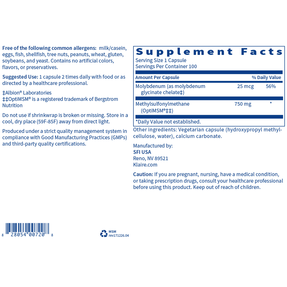 MSM 750 OptiMSM® – Joint & Connective Tissue Support