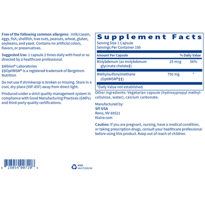 MSM 750 OptiMSM® – Joint & Connective Tissue Support