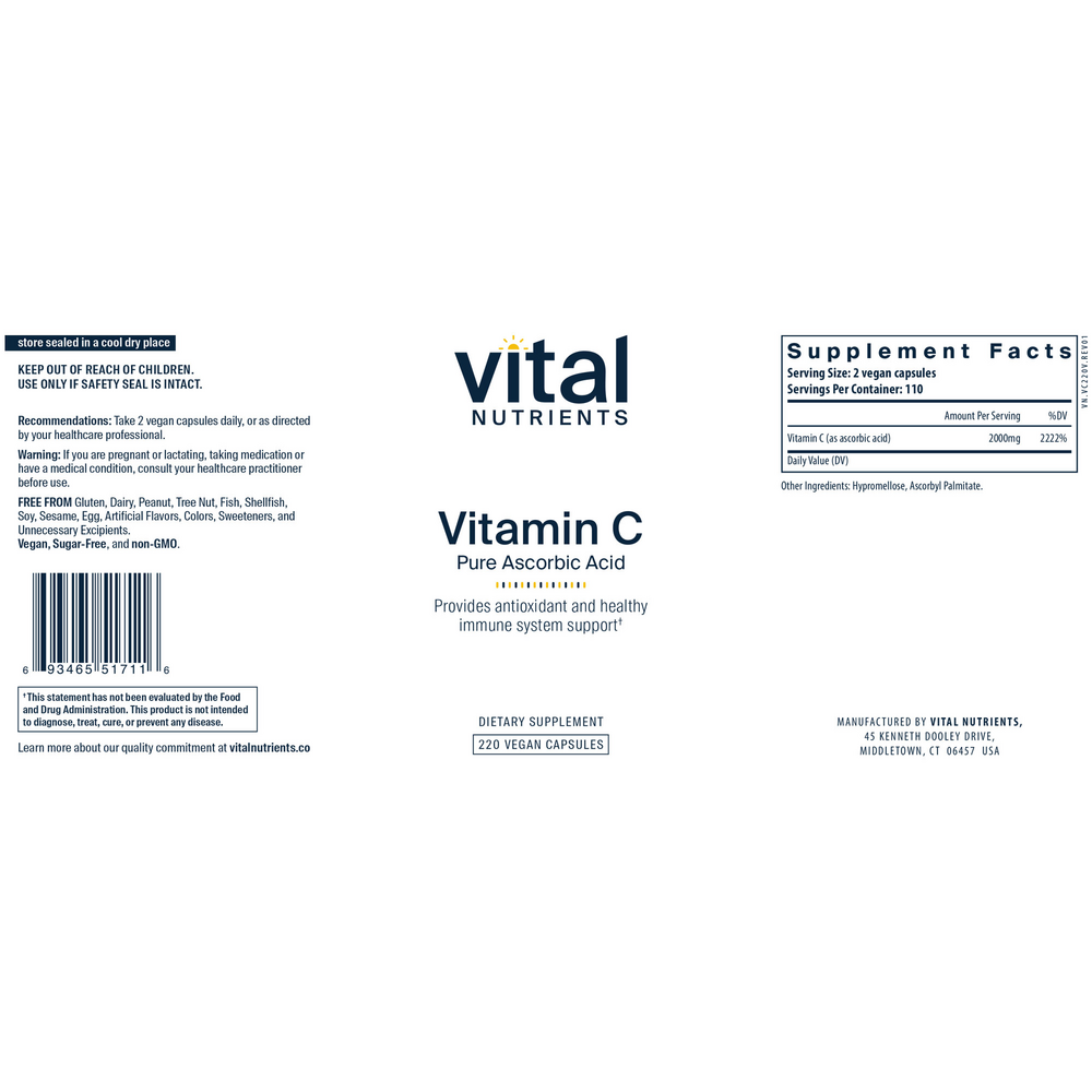 Vitamin C (100% pure ascorbic acid) 1000mg
