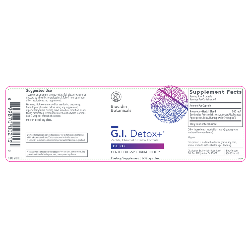 G.I. Detox+® – Zeolite, Charcoal & Herbal Formula (60 Capsules)