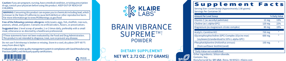 Brain Vibrance Supreme™ Powder 2.72 oz (77 g) – Cognitive Support Formula