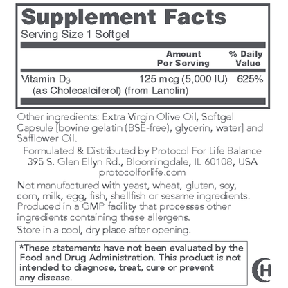 Vitamin D3 (High Potency) 125 mcg (5,000 IU)