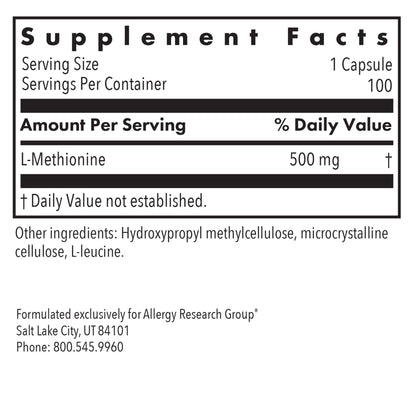L-Methionine 500 mg – Supports Liver Detoxification, Fat Metabolism, and Energy Production