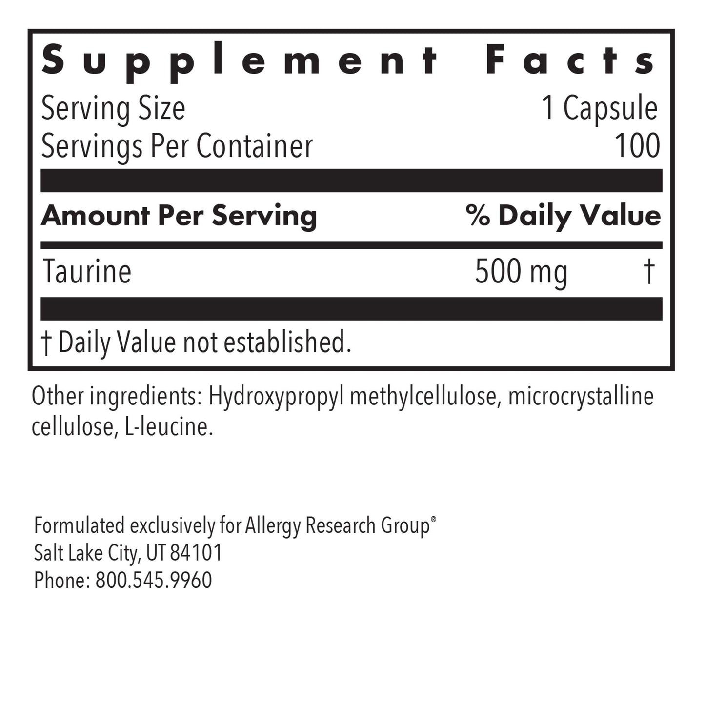 Taurine 500 mg – Amino Acid Support for Health & Vitality