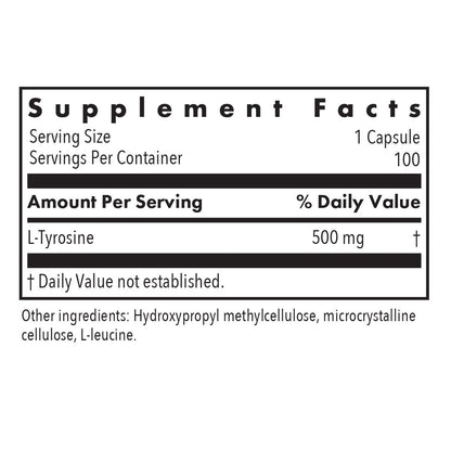 L-Tyrosine 500 mg – Supports Mood, Cognitive Function, and Thyroid Health