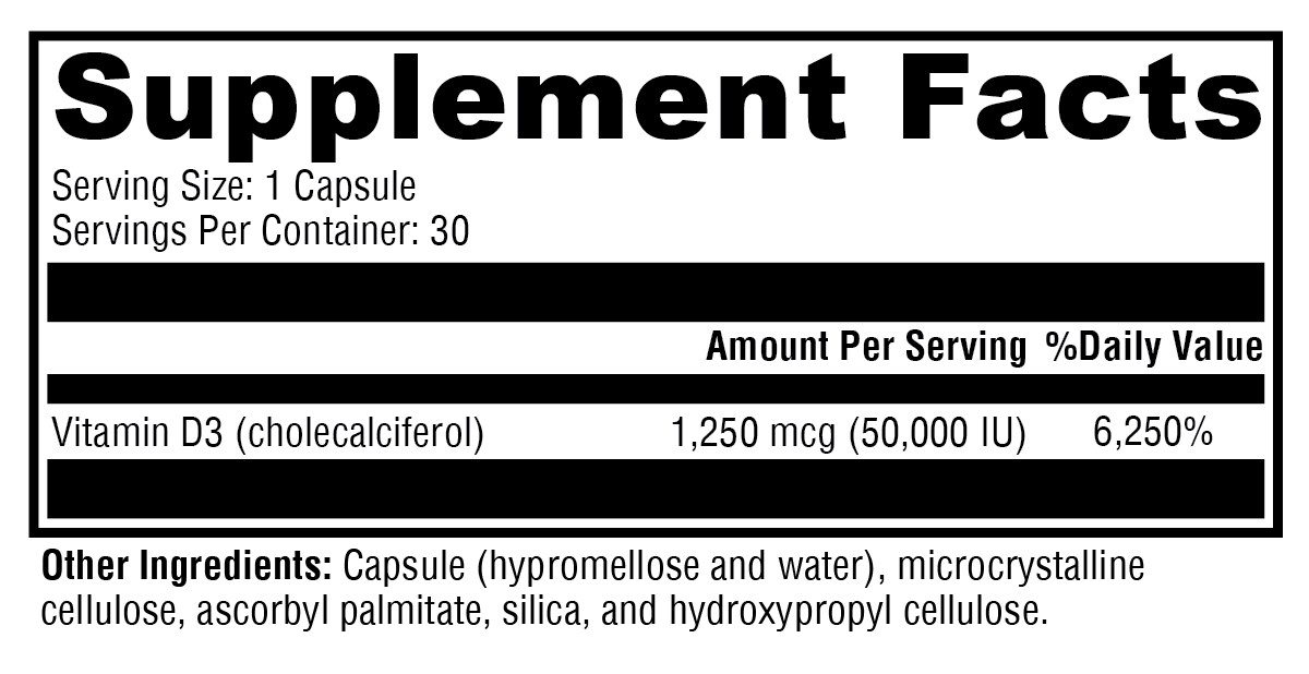 D3 50,000 IU – High-Dose Vitamin D3 for Weekly Immune, Bone, and Metabolic Support