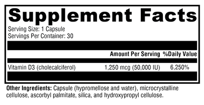 D3 50,000 IU – High-Dose Vitamin D3 for Weekly Immune, Bone, and Metabolic Support