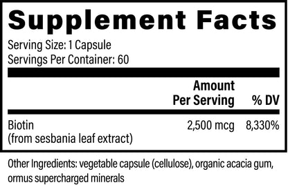 Biotin by Global Healing – Biotin 2,500 mcg Plant-Based Vitamin B7 | Melcon's Pharmacy (image 2)