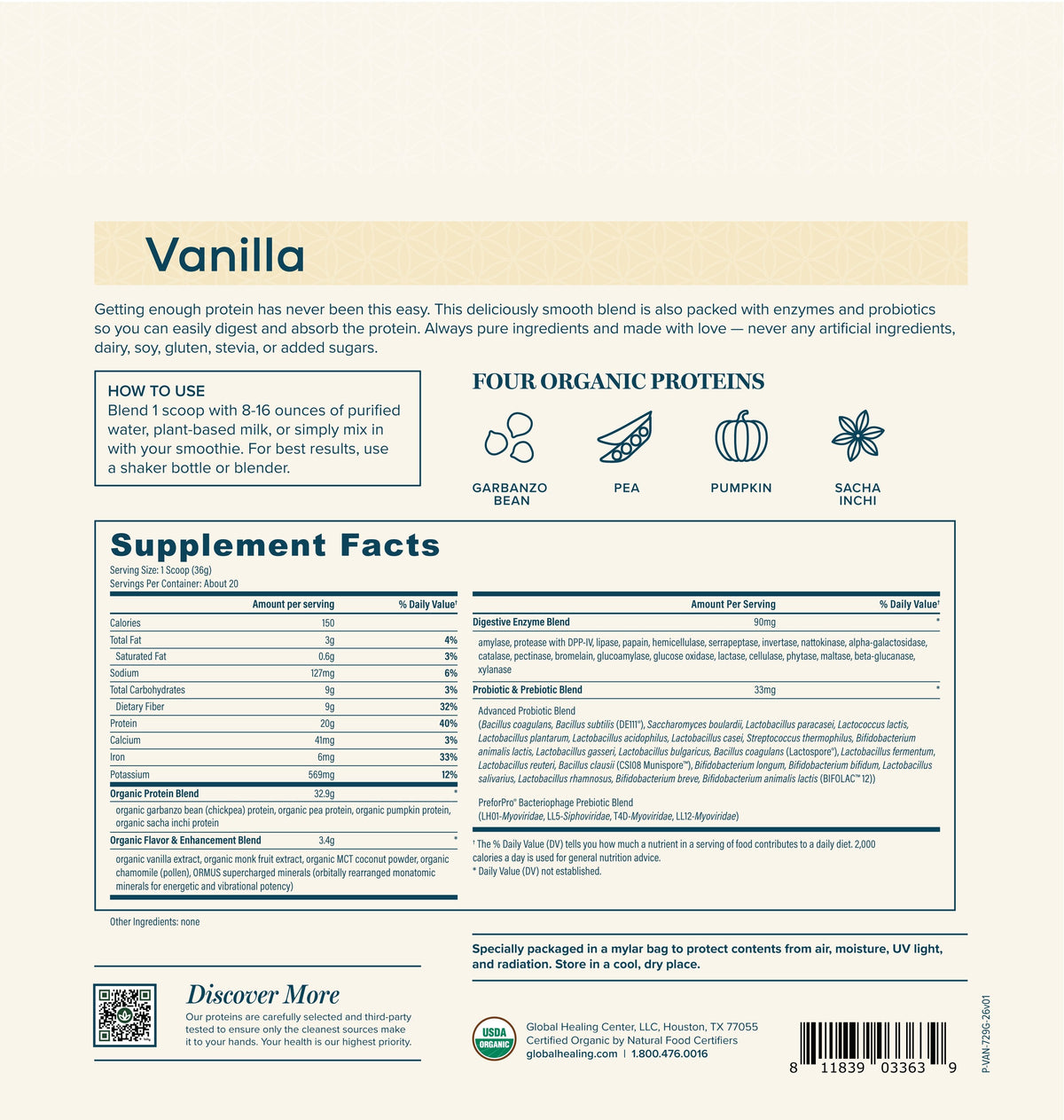 Protein Powder by Global Healing – Organic Vegan Protein Powder, 20 g | Melcon's Pharmacy (image 5)